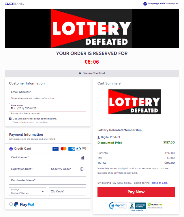 Lottery Defeated Secured Page